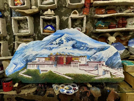 "Potala Palace in Stone: Hand-Painted Fragments